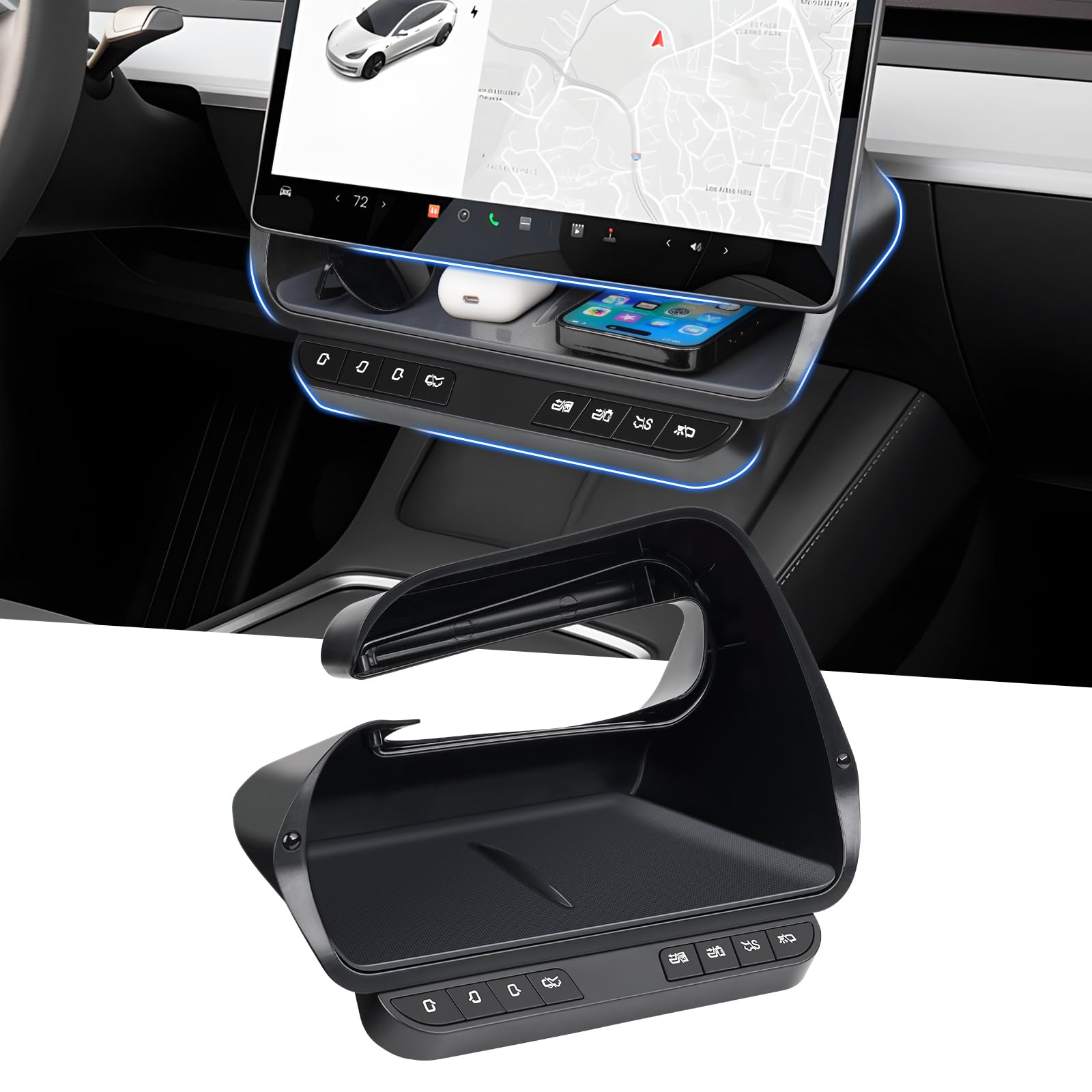 Photo 1 of Automiim for Tesla Model Y/ 3 Under Screen Storage Box with Control Button, Physical Button Center Console Organizer for Tesla Model 3 2020-2024, Model Y 2021-2023 (Not for Highland)