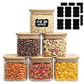 ComSaf 0.6 Qt Glass Food Storage Jars Set of 6, Clear Storage Containers with Airtight Lids, Pantry Organization Jar, Spice Jar, Blooming Tea, Coffee and Sugar Container, Canister Set for Kitchen