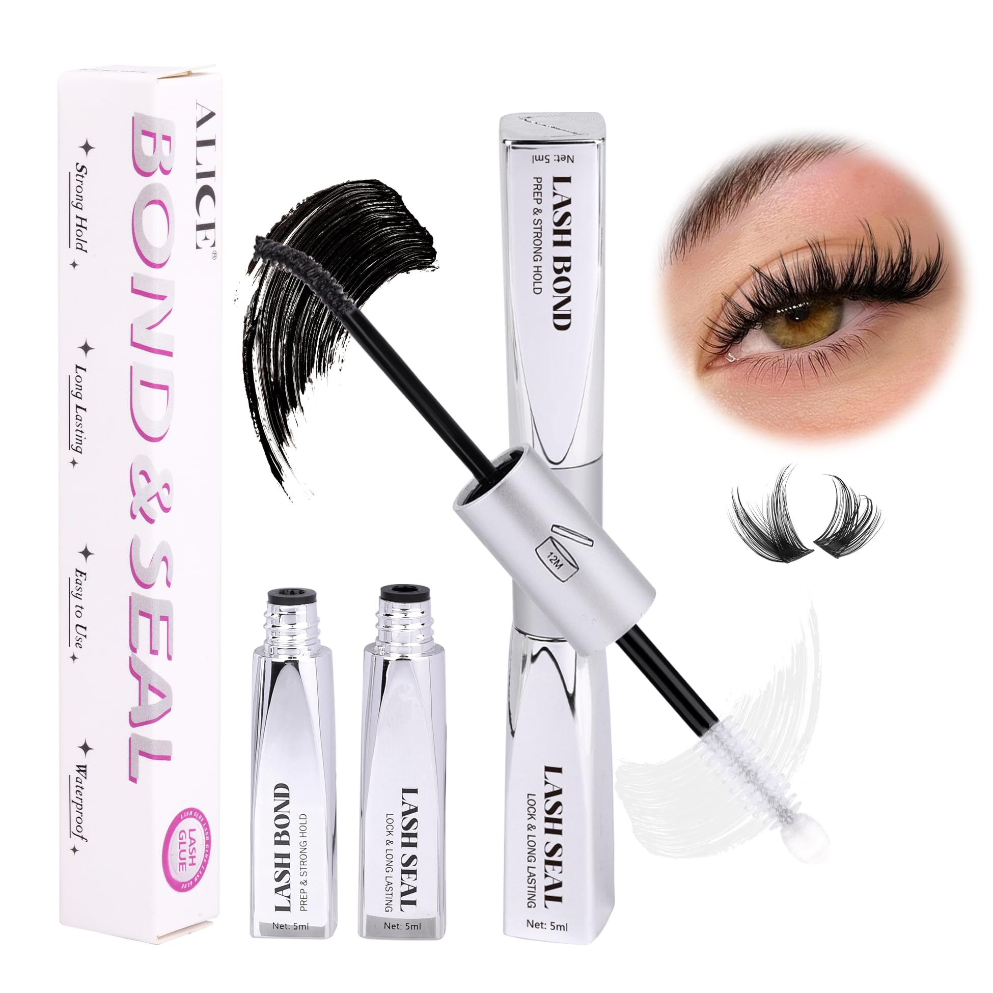Photo 1 of ALICE Lash Glue Bond and Seal Waterproof Lash Cluster Glue Long Lasting 48-72 Hours Strong Hold Eyelash Extension Adhesive