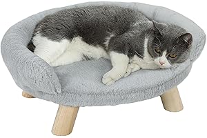 PawHut Dog Sofa, Cat Couch with Removable Washable Cover, Wooden Legs, Elevated Pet Cat Sofa for Miniature Dogs, Grey