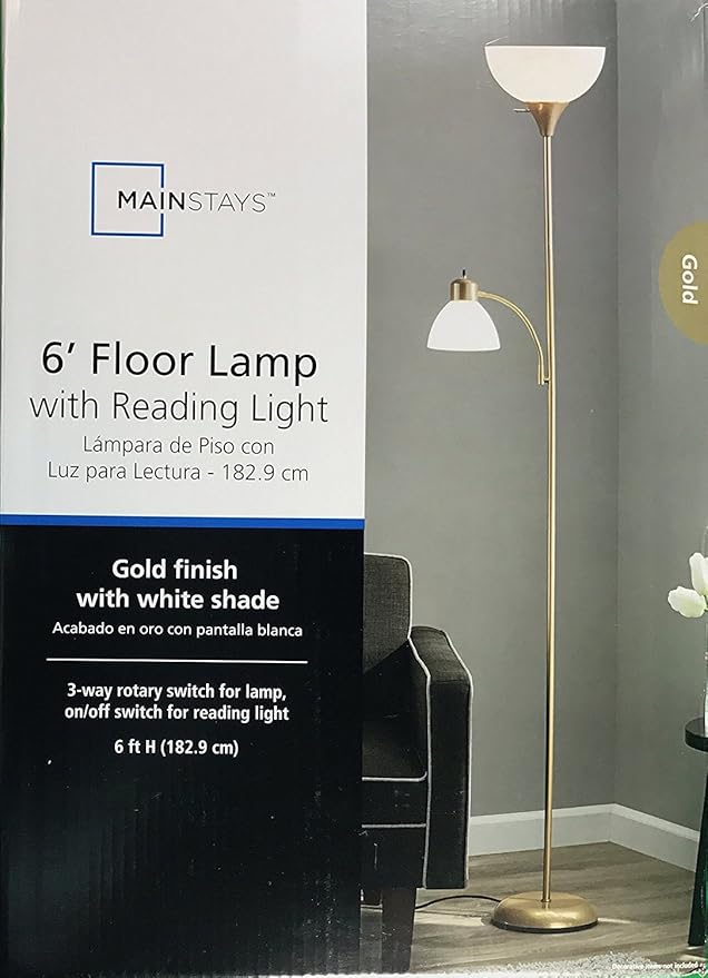 Mainstays Gold Floor Lamp With Reading Light 72 Amazon Com