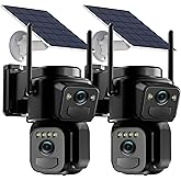 Uniter Dual Lens Solar Security Cameras Wireless Outdoor,5G/2.4G WiFi, 360° View Pan/Tilt Home Security Camera with 6MP Color Night Vision/PIR Motion Detection/Spotlight Siren/2-Way Audio(2Pack)
