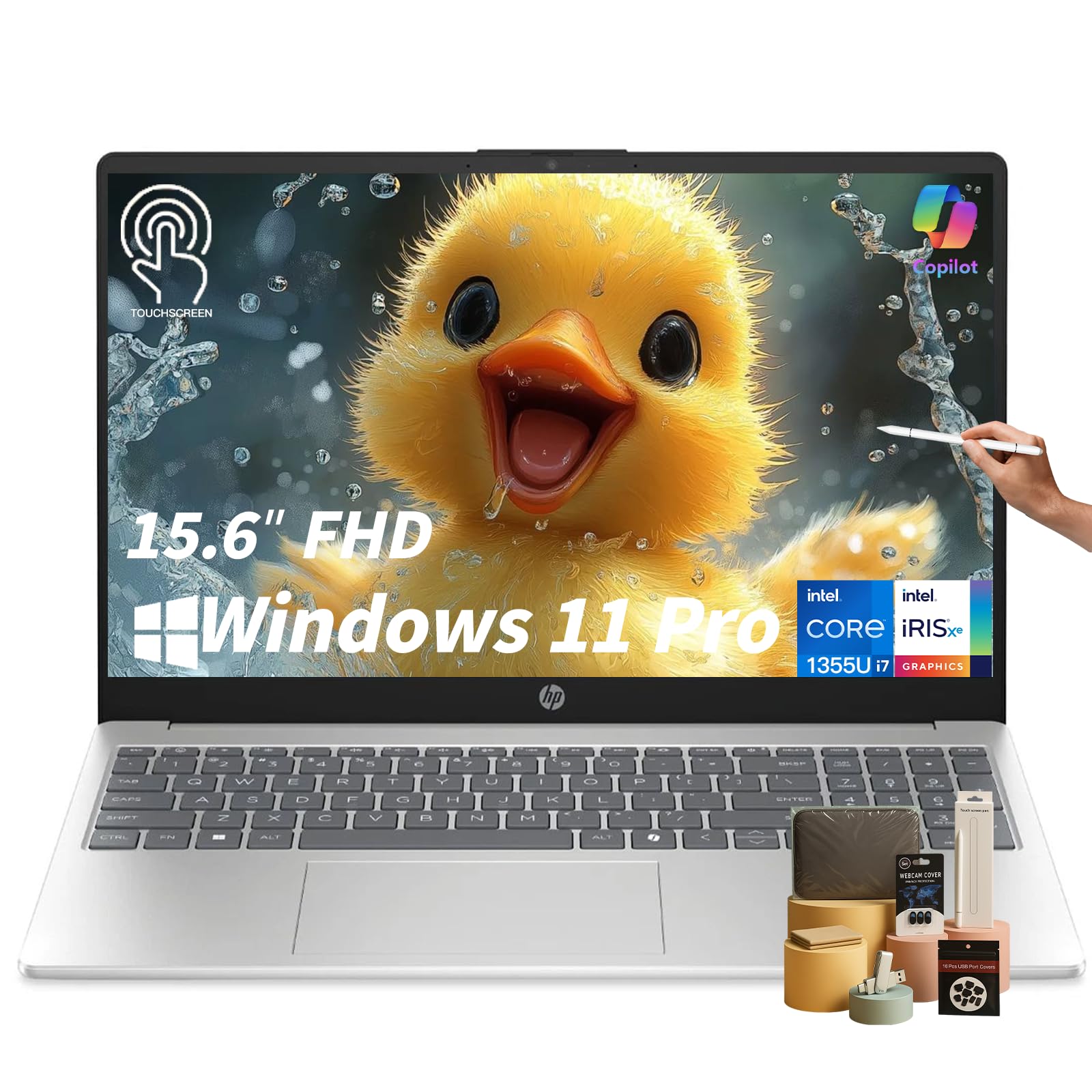HP 15 Touchscreen Laptop Computer - 15.6" FHD IPS, Intel 10-Core i7 1355U CPU, 64GB RAM + 2TB SSD, Intel Iris Xe Graphics, Numeric Pad, WIFI6, Copilot AI PC, Win11 Pro, w/Accessoires Image HP 15 Touchscreen Laptop Computer - 15.6" FHD IPS, Intel 10-Core i7 1355U CPU, 64GB RAM + 2TB SSD, Intel Iris Xe Graphics, Numeric Pad, WIFI6, Copilot AI PC, Win11 Pro, w/Accessoires Image