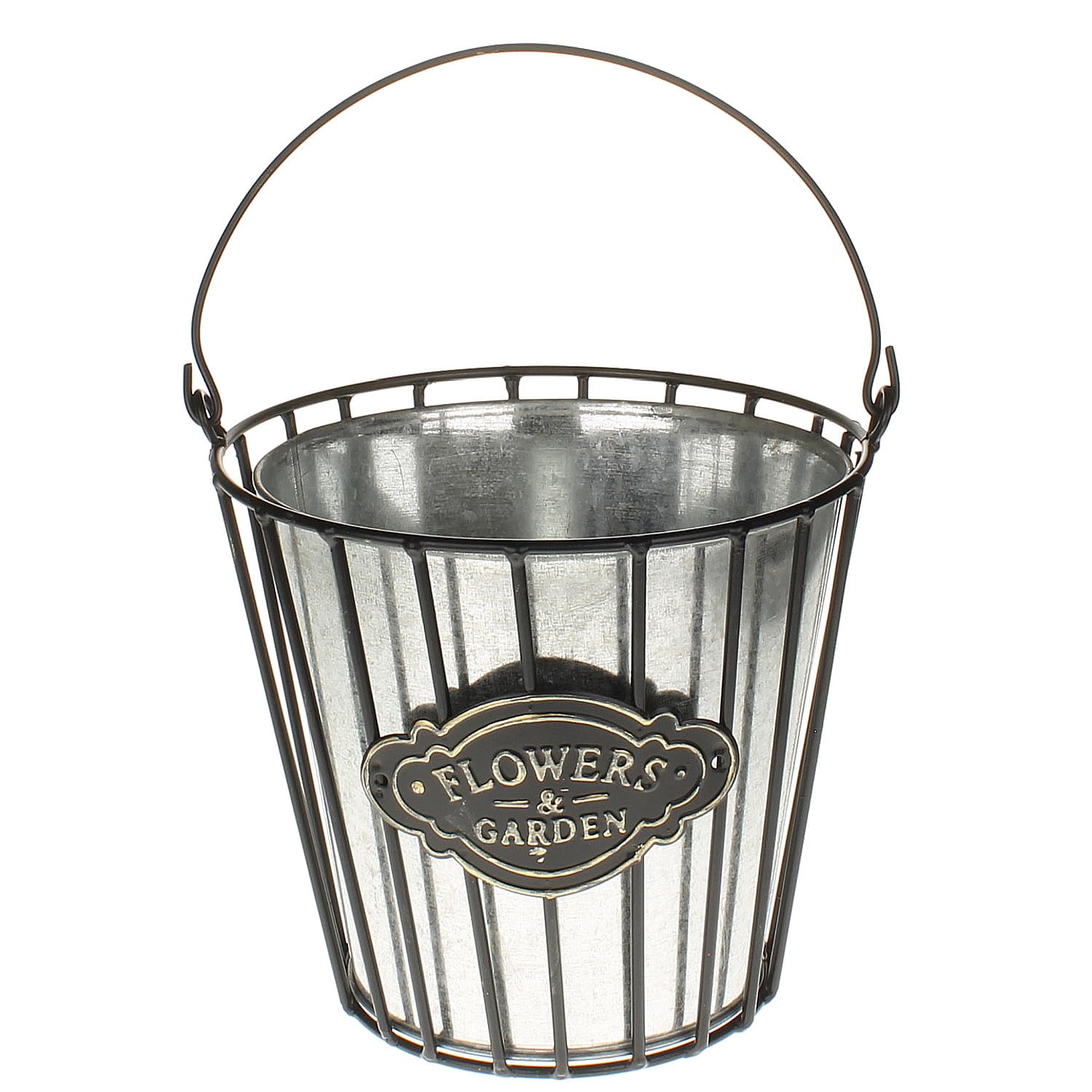 Macosa HE8806 Decorative Plant Bucket Zinc Metal Black 18.5 cm Planter Zinc Bucket Flower Bucket Garden Decoration Metal Bucket Decorative Bucket Flower Pot Decorative Pot Container (18.5 x 18.5 x 17