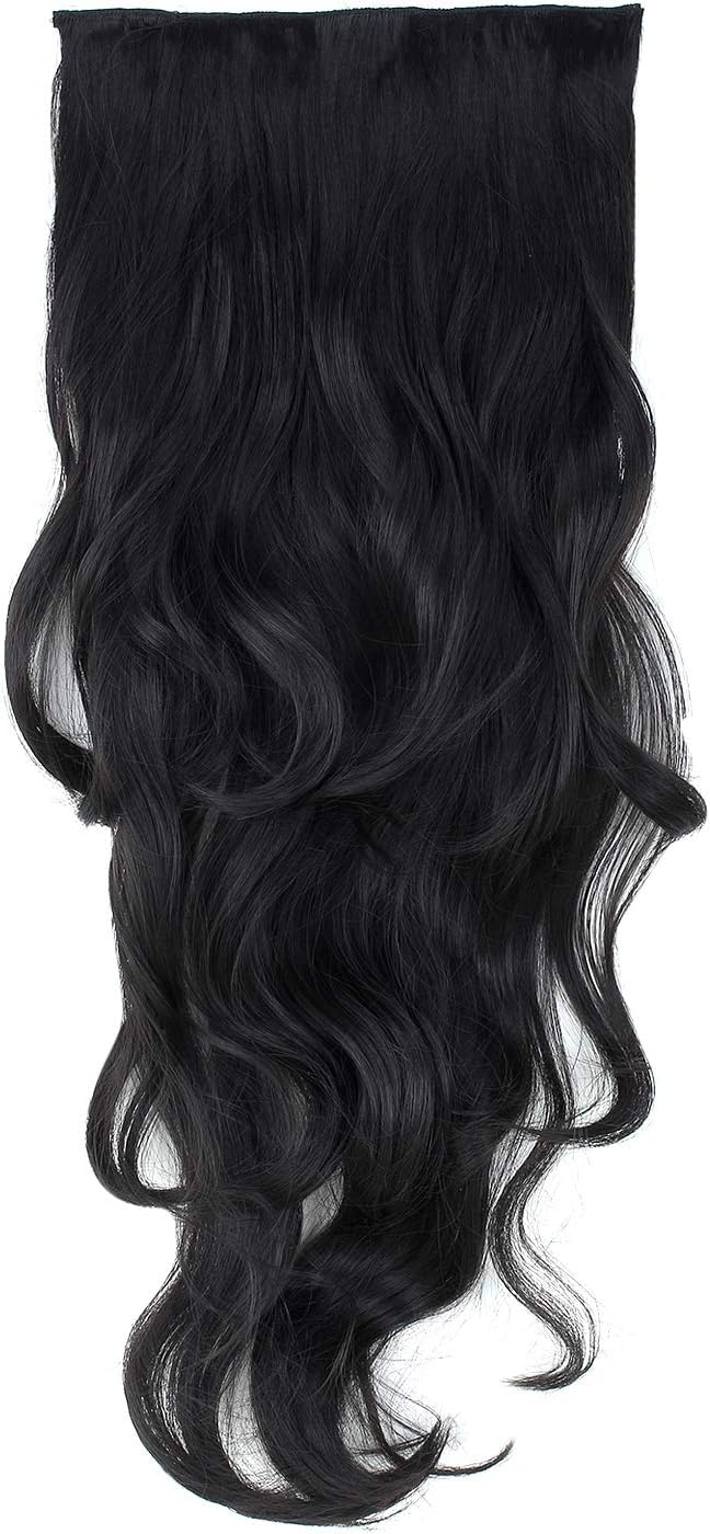 Rozia hair extensions for women black 20" Curly Or Wavy Synthetic 3/4 Full Head Synthetic Hair Extensions Clip On/in Hairpieces 5 Clips (Looks Like Real Hair)