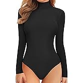 MANGOPOP Long Sleeve Bodysuits for Women Mock Turtle Neck Ribbed Body Suit Tops