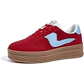 LUCKY STEP Women's Platform Fashion Sneakers Thick Sole Suede Faux Leather Classic Rubber Gum Sole Low Top Casual Walking Shoes