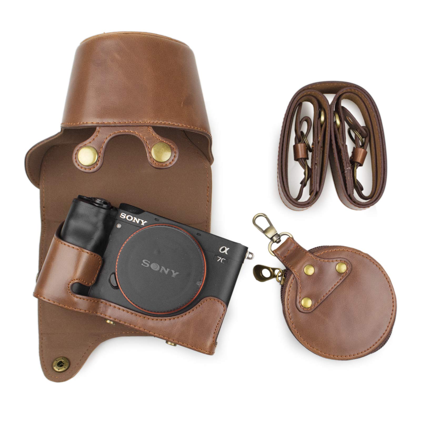 MUZIRI KINOKOO A7C Camera Case, Camera Case for Sony A7C and 28-60mm Lens Protective Case Sony Alpha 7C Case with Shoulder Strap, Storage Bag-Coffee