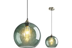 LBSQJ Gray Green Glass Pendant Lights Kitchen Island Lighting Globe Pendant Light Fixtures Modern Pendant Lighting for Kitchen Island Bedroom Living Dining Room Light Fixture(9.84in, 1-Pack)
