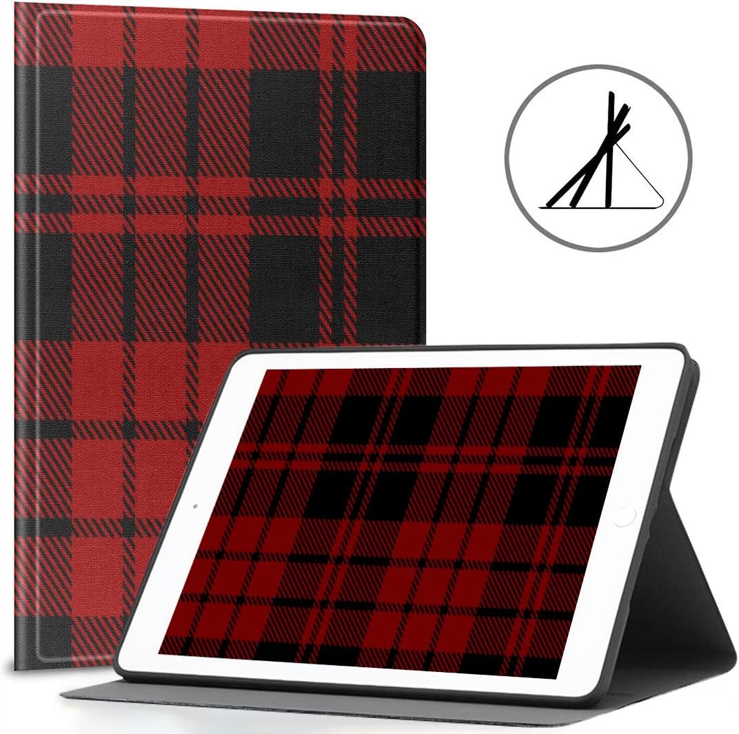 Cover for iPad 9.7 Inch Simple Red Tartan Scottish Plaid Fit 2018/2017 iPad 5th/6th Generation iPad 9.7 Case for Women Also Fit iPad Air 2/iPad Air Auto Wake/Sleep