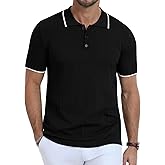 KUYIGO Men's Knit Hollow Out Polo Shirts Short Sleeve Button Collared Shirt Fashion Casual Summer Tops