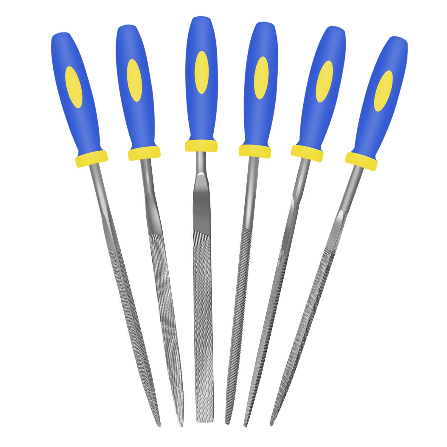 MINI Needle File Set (Carbon Steel 6 Piece-Set) Hardened Alloy Strength Steel - Set Includes Flat, Flat Warding, Square, Triangular, Round, and Half-Round File(6'' Total Length)