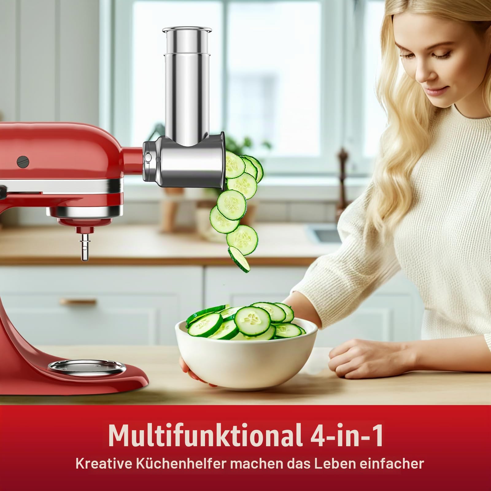 GVODE Edelstahl-Hobel-Shredder-Aufsatz für KitchenAid Mixer, Gemüseschneider für KitchenAid Zubehör mit 4 Edelstahlklingen, spülmaschinenfest (Silber) 3