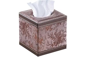 YAPISHI Tissue Box Holder Leather Brown Square Facial Tissue Box Cover Pumping Paper Case Dispenser, Modern Napkin Holder for Bathroom Vanity Countertops, Bedroom Dressers, Night Stands, Desks and Tables