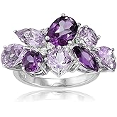 Ice Gems Sterling Silver Genuine African Amethyst, Amethyst, and White Topaz Cluster Tonal Ring