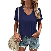 Cosonsen Women's Tops V-Neck Short Sleeve Tshirts Tees Casual Summer Top