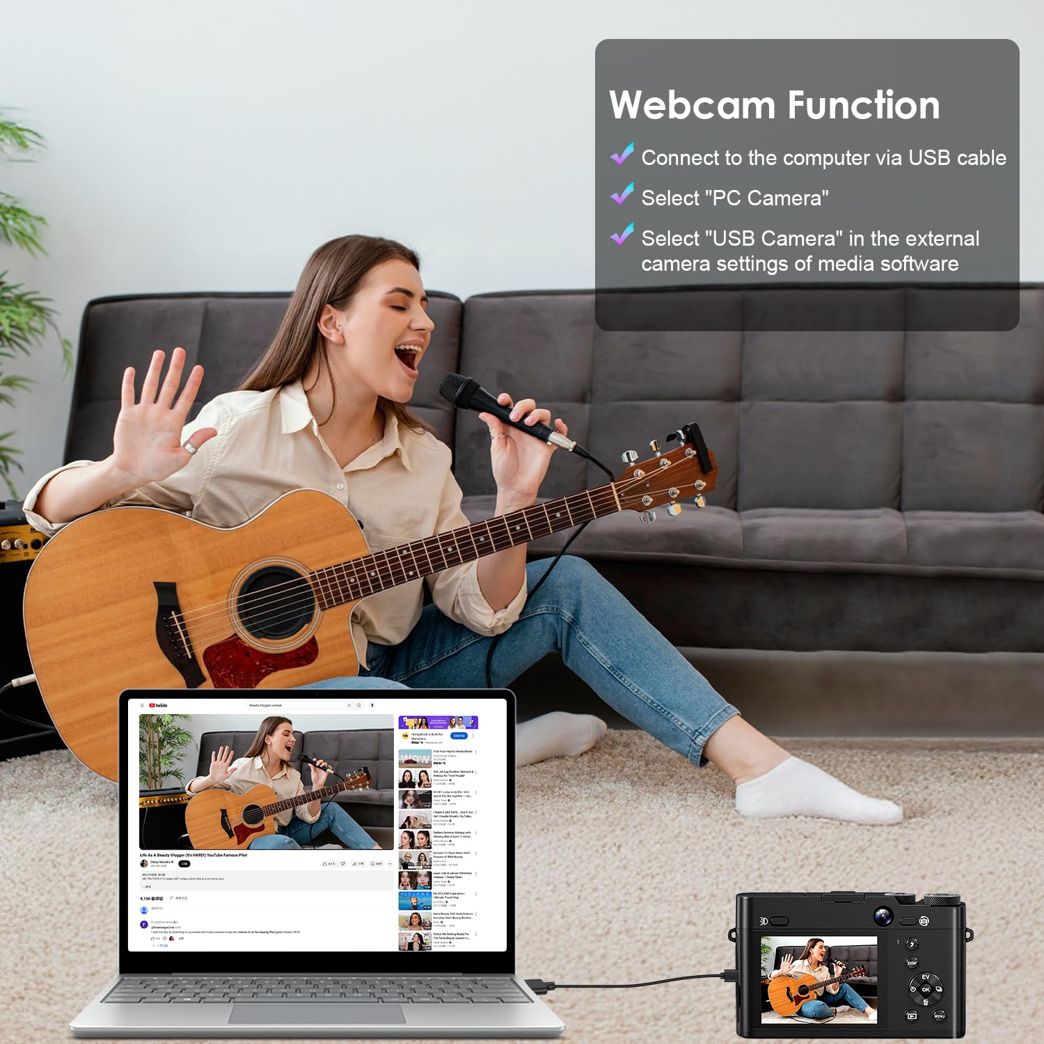 5K 64MP Digital Camera, WiFi Cameras for Photography & Video, 3X Optical Zoom Autofocus Travel Vlogging Camera for YouTube, 64GB Card, 2 Batteries