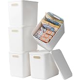 Gaoaodeyu 5 pack large plastic White storage bins with Lids, Toy Box Chest with Handle，Organizer Containers Baskets for Baby,Nursery，Shelves，Playroom, Bedroom，Office,Closet，home (White, 5L)