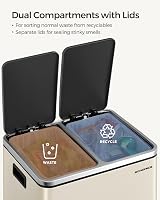 SONGMICS Dual Rubbish Bin Two Compartment 15 L Pedal Lids Soft Close view 4