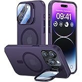 VOFATA for iPhone 15 Pro Max Case with Camera Cover Stand [Built-in 9H Camera Lens Protector][Fit for Magsafe] Military Grade Shockproof Translucent Matte Magnetic Phone Case 6.7", Purple