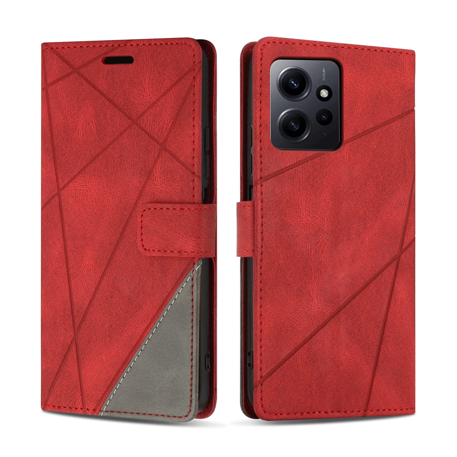 SONWO Case for Xiaomi Redmi Note 12 5G, PU Leather Flip Wallet Case Magnetic Closure Cover Card Slots Phone Case for Xiaomi Redmi Note 12 5G, Red