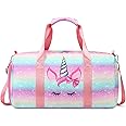 Dance Ballet Bag Girls Gymnastics Bag Overnight Duffle Bag Unicorn Sports Gym Bag with Shoe Compartments, Teens Sleepover Carry On Bag