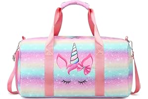 OCTSKY Dance Duffle Bag Girls Unicorn Kids Sports Gym Bag with Shoe Compartment & Wet Pocket Sleepover Overnight Weekender Travel Bag