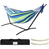 SZHLUX Double Hammock with Stand Included 450lb Capacity Steel Stand, Premium Carry Bag Included.Indoor Outdoor Brazilian-Sty