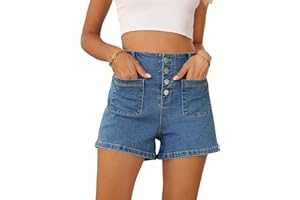 Sidefeel Women's Jean Shorts Button Fly Stretchy High Waisted Summer Denim Shorts Pants with Pockets