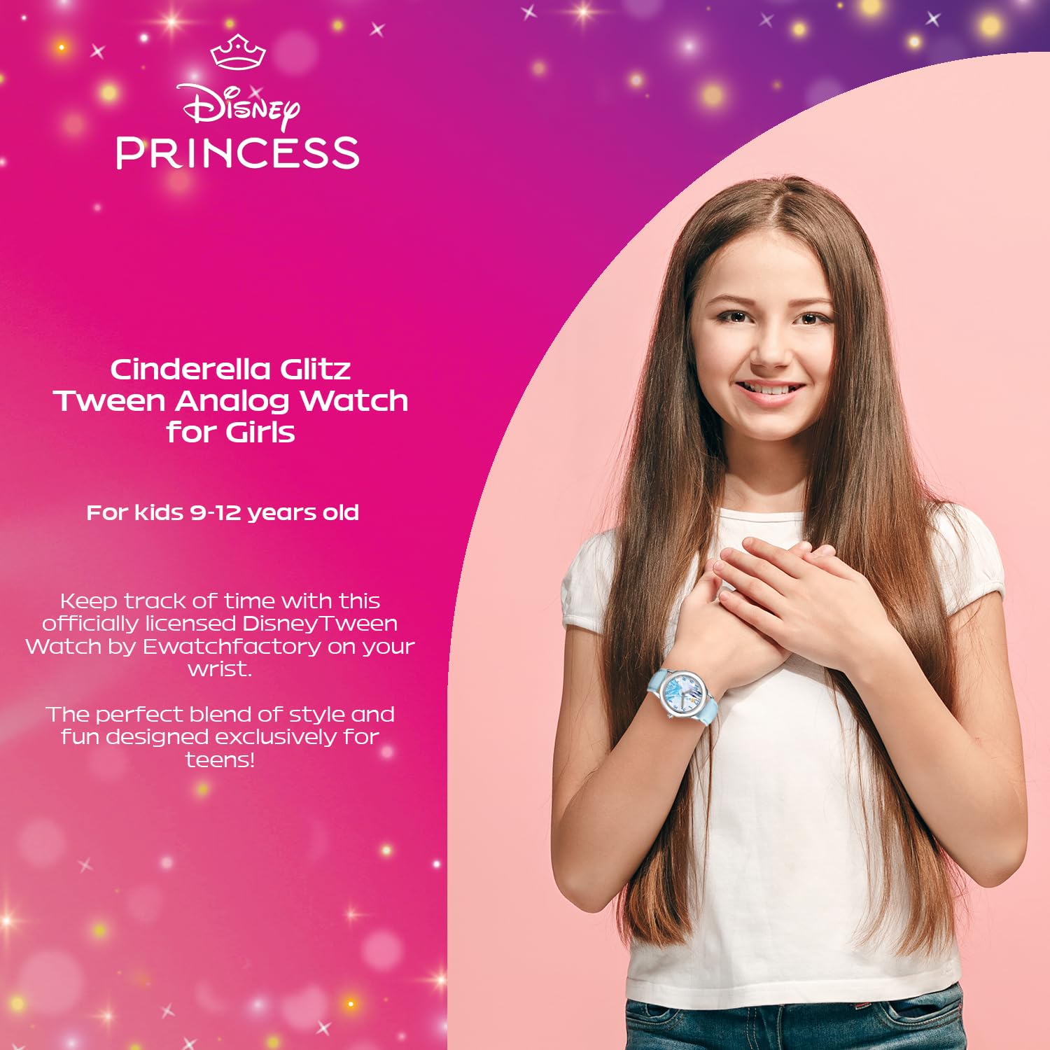 Disney Princess Watch for Girls Age 3–5 Featuring Cinderella with Flowing Dress – Ideal for Kids Who Lovee Fantasy Vibes, Dreamlike Art, and Storybook Style – Aqua Nylon Strap with Velcro Closure