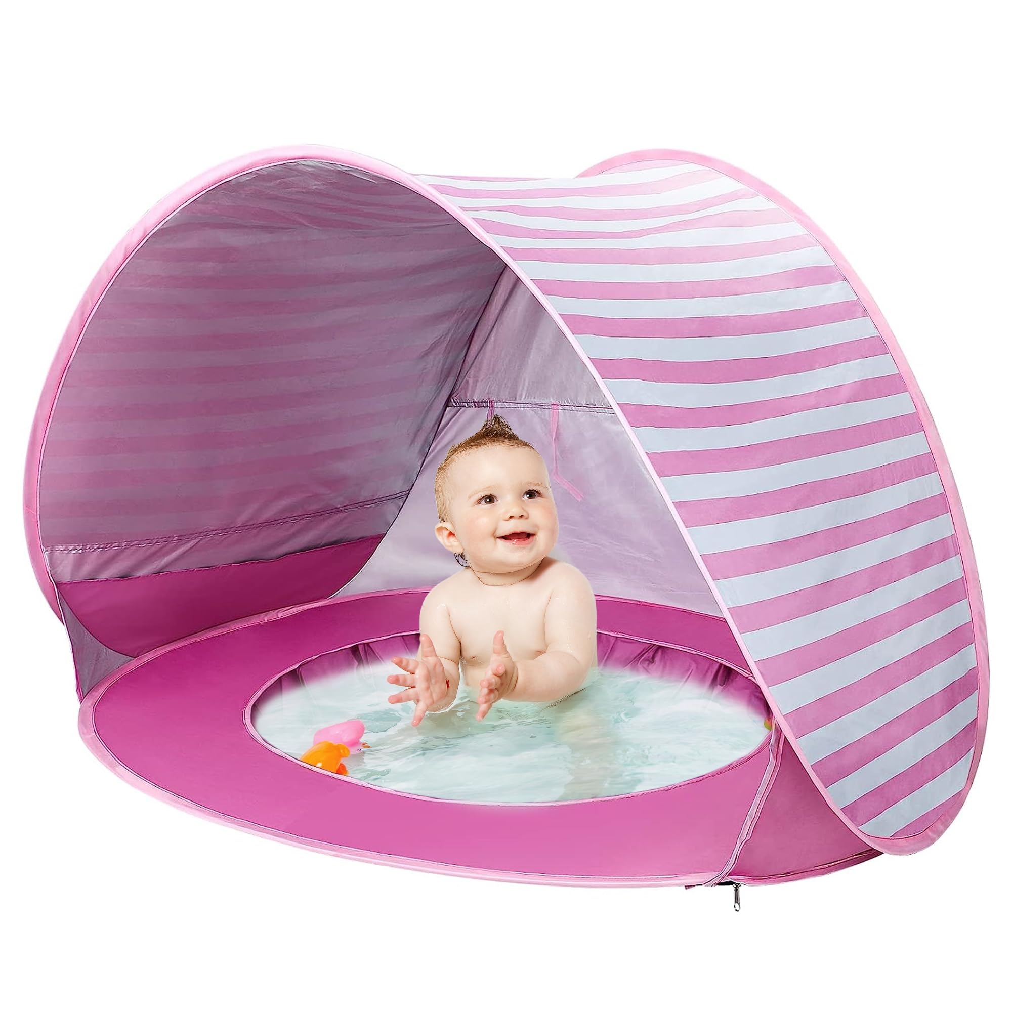 Baby Beach Tent with Pool,Upgrade Easy Fold Up & Pop Up Unique Ocean World Baby Tent,50+ UPF UV Protection Outdoor Tent Aged 3-48 Months Baby Kids Parks Beach Shade (UV Protection Pool Rose)
