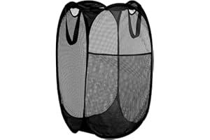 BATTOO Deluxe Strong Laundry Basket Collapsible, Foldable Mesh Pop up Laundry Hamper with Durable Handles for Laundry, Bathroom, Bedroom Room, Dorm or Travel Black