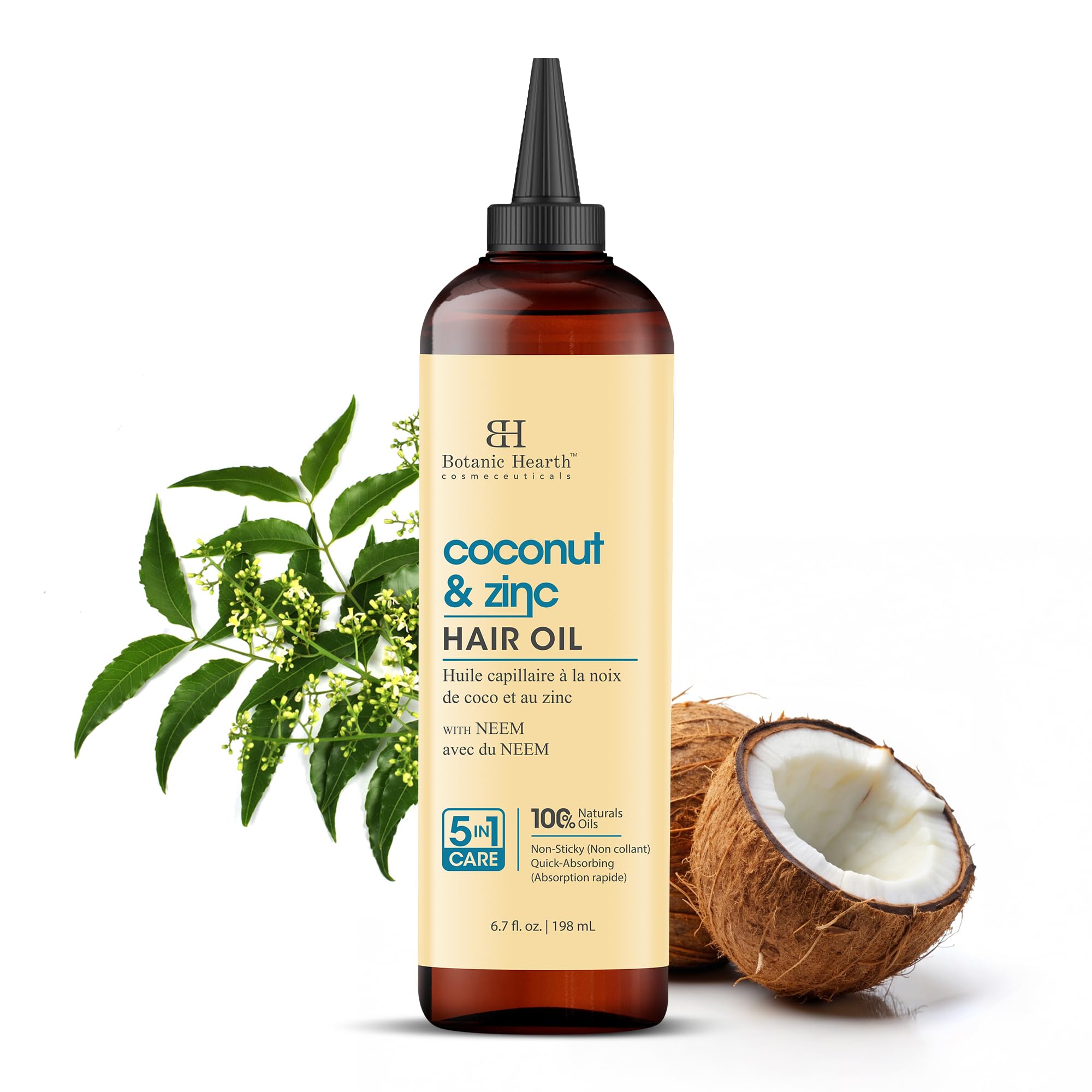 Botanic Hearth Coconut & Zinc | 6.7 Fl Oz (198 ml) | Scalp Treatment for Hair Loss, Dry & Frizzy Hair Repair, Deep Nourishing Oil for All Hair Types | 100% Natural and Vegan