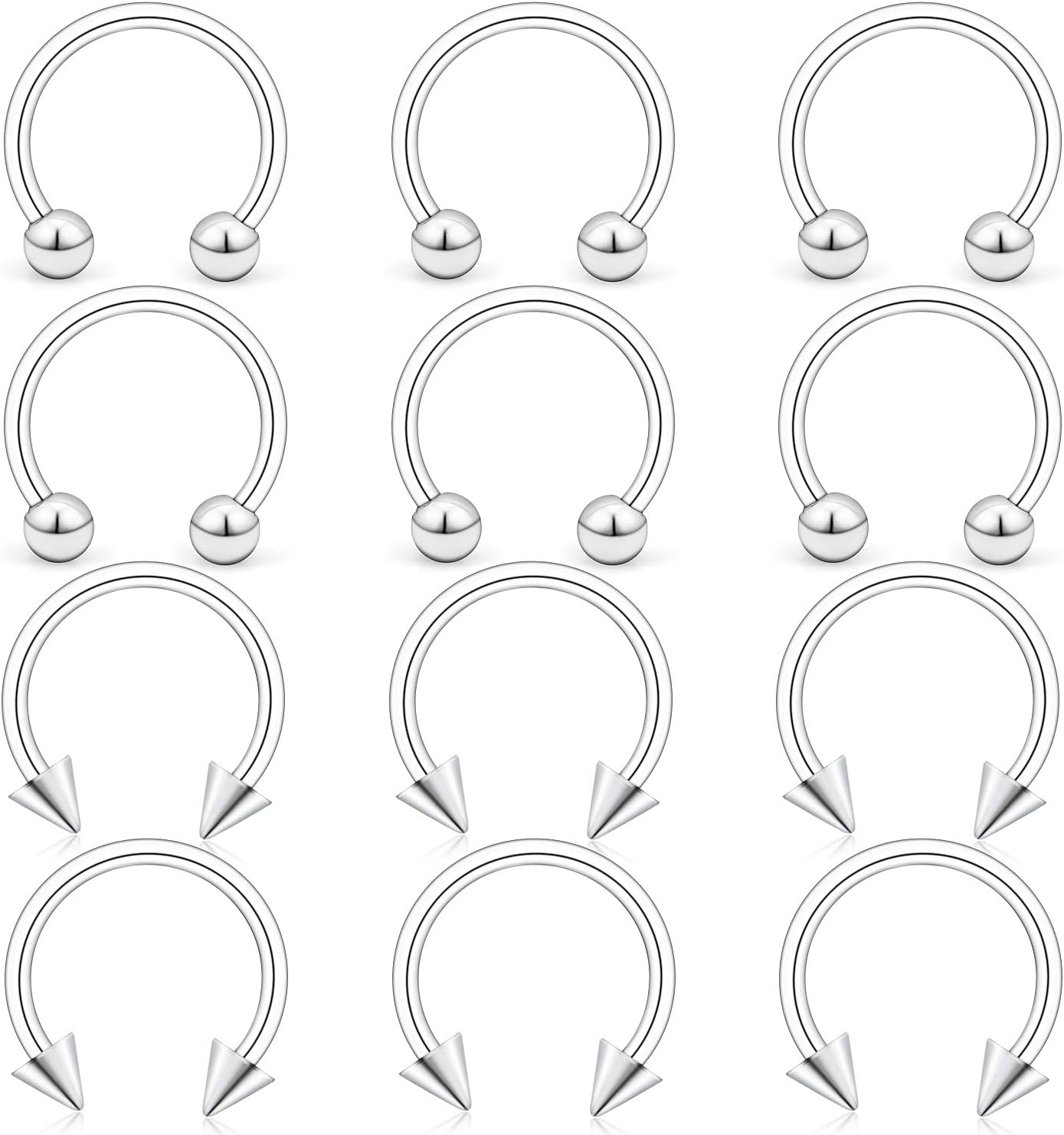 Horseshoe Circular Rings 16G 316L Surgical Steel CBR Nose Eyebrow Tragus Lip Ear Cartilage Septum Hoop Ring Body Piercing Jewelry for Women Men 6MM 8MM 10MM 12MM