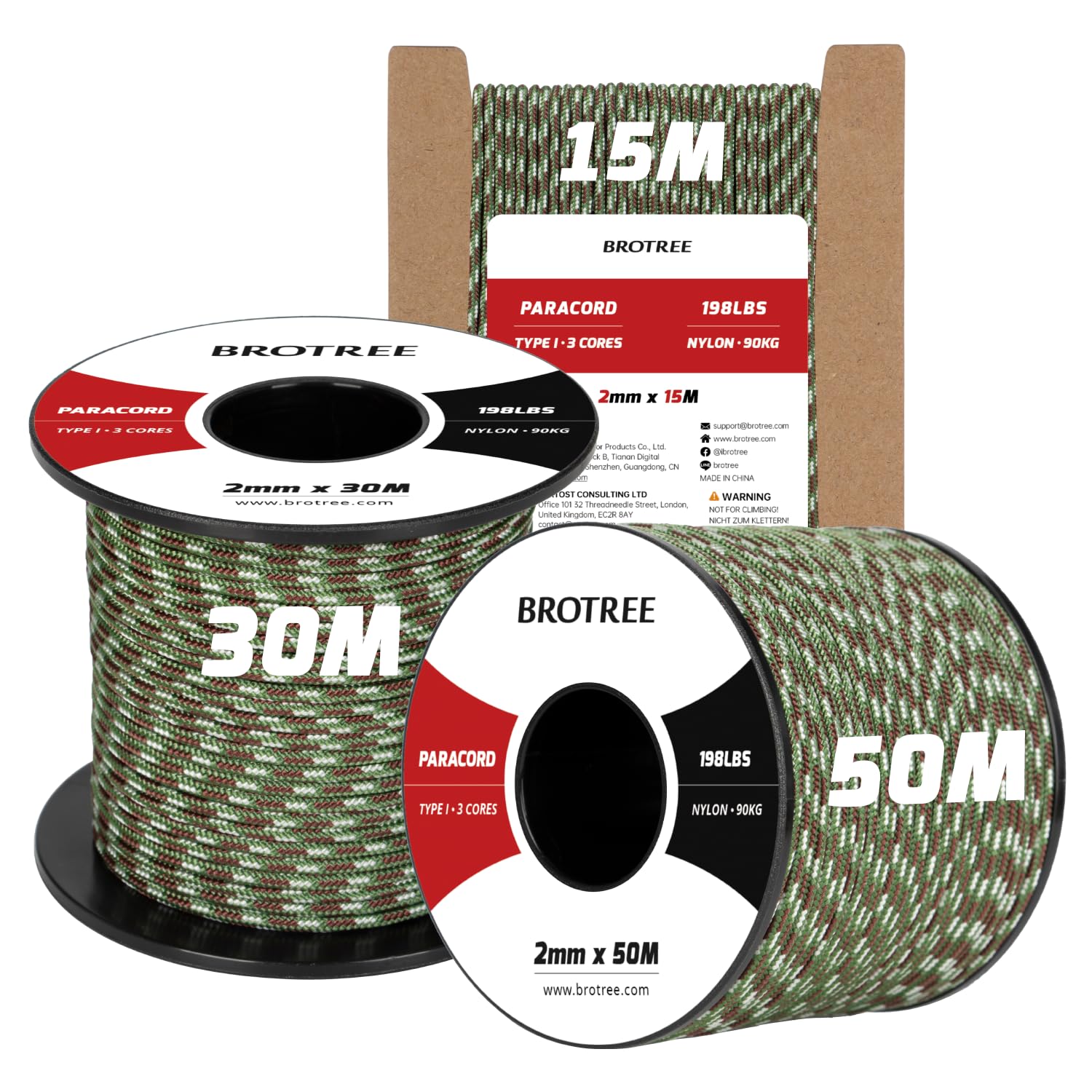 Brotree 2mm Paracord 3 Strands 30M 100% Nylon Rope Parachute Cord for Outdoor, Craft, DIY - 90kg Breaking Load (Agreen Camo) — image 1