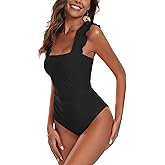 AI'MAGE Women's One Piece Swimsuits Square Neck Tummy Control Bathing Suit with Adjustable Ruffled Straps Swimwear S-XXL