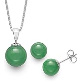 Belacqua Sterling Silver Natural Jade Pendant Necklace Stud Earring Jewelry Set