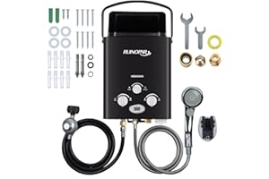 RUINOPAR Portable Water Heater Propane Tankless - 6L 1.58GPM RV on demand Hot Gas Outdoor Digital Display Water Heater for Camping,Boat,Cabins(black)