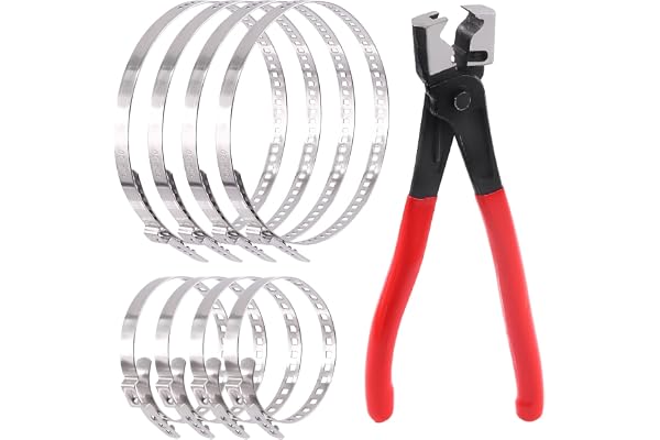 Swpeet 9Pcs Heavy Duty Multi-purpose Hose Clip Pliers with Small and Large Stainless Steel CV Boot Clamp Assortment Kit, Crim