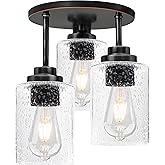 hykolity 3-Light Semi Flush Mount Ceiling Light, 9 Inch Oil Rubbed Bronze Close to Ceiling Light Fixtures with Seeded Glass S