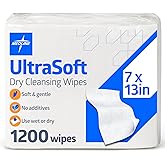 Medline Ultrasoft Dry Baby Wipes, Gentle Disposable Cleansing Cloths, 1,200 Count, Dry Wipe Size is 7 x 13 inches, Great for Sensitive Skin and can be used as Baby Washcloths, Incontinence Wipes