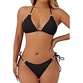 swimall Women's String Bikini Set Sexy Tie Side Two Piece Swimsuit Cute Triangle Halter Bathing Suit