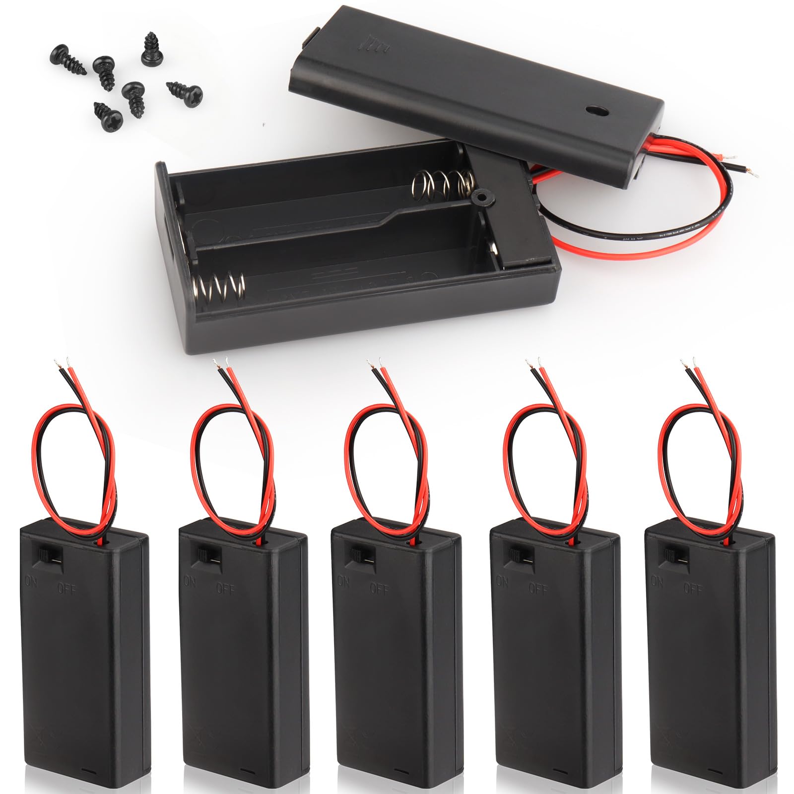 VWEICYY 6PCS 2 x 1.5V AA Battery Holder Enclosures with Wire Leads and On/Off Switch (6)