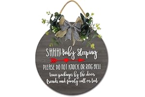 KPSHENG Baby Sleeping Plsease Do Not Knock or Ring Bell Round Wooden Door Hanger,Nursery,Front Door,Door Knob Decor,Living Room Sign, Wall Decor, Hanging Wood Sign, Bedroom Decor, Sign (11x11inch)