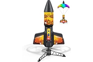 AIDELF Rocket Launcher for Kids with Pumpkin Sticker, Launch Glow in Dark Rockets with Parachute, Shoots Up to 200 Feet, Outd