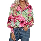 Mincib Women's Floral Print Blouse Long Sleeve Button Down Shirts Casual Dressy Blouse Shirts Tops