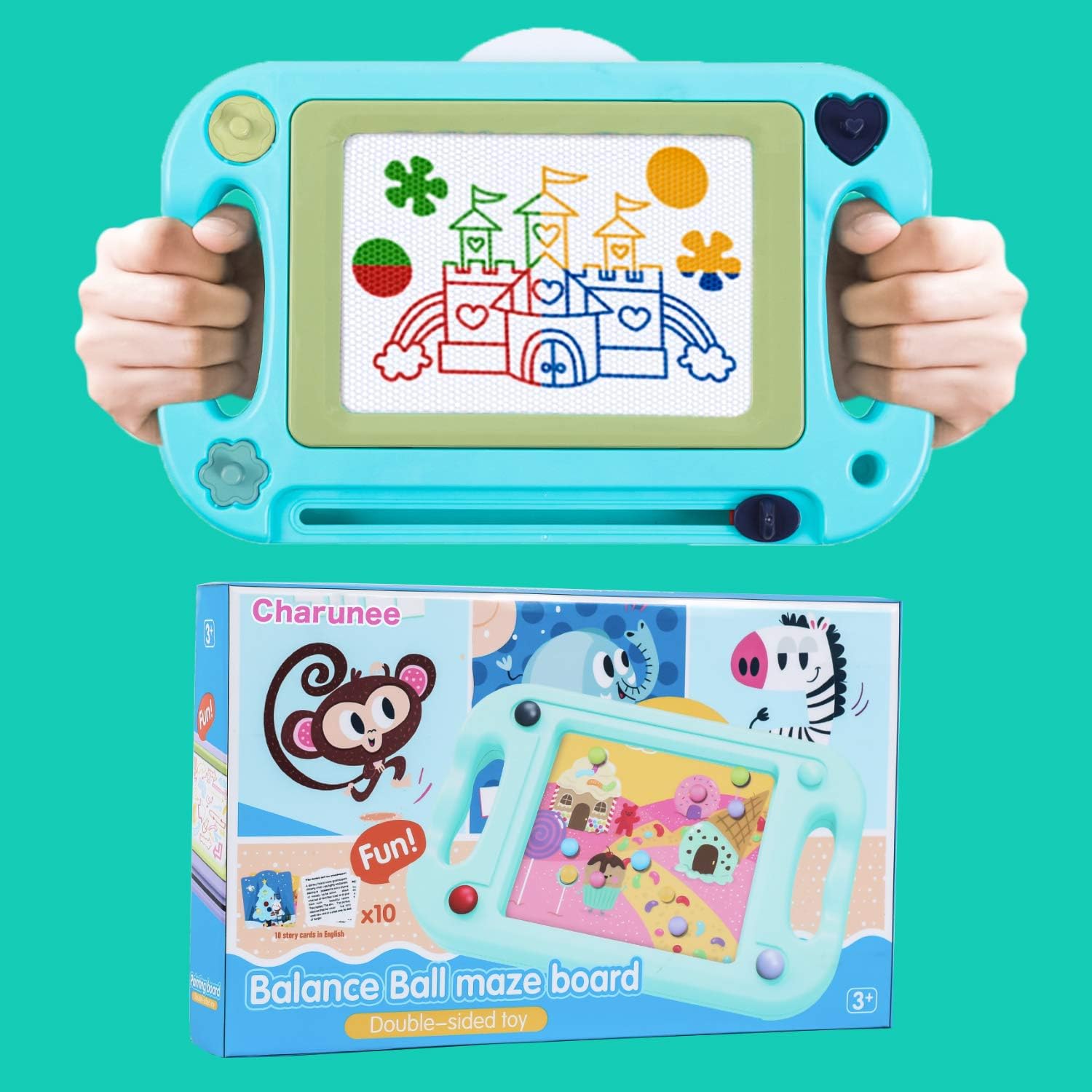Charunee Magnetic Drawing Board,Magnetic Erasable Doodle Writing Pad,Double Sided Balance Ball Maze Game Sketch Doodle Board Painting Toys Birthday Gift Present for 3+ Years Kids Boys Girls: Toys & Games