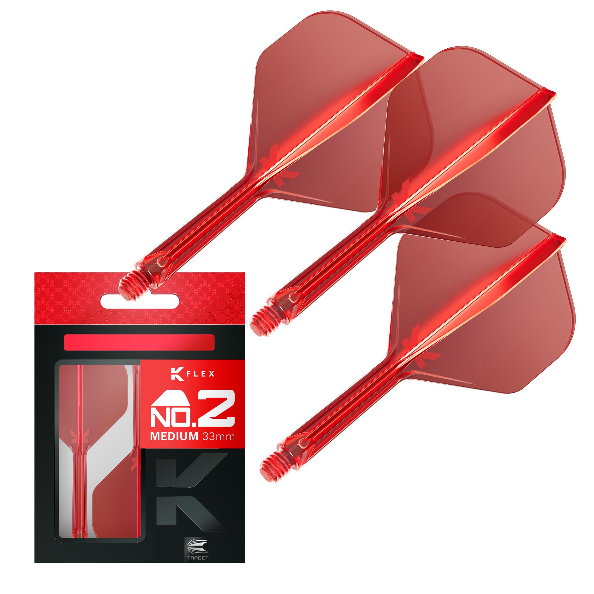 Target Darts K Flex Integrated Dart Flights And Shafts, No.2 Red (Medium) | Pack Of 3 K-Flex – No2, Kflex All In One Moulded Dart Flight & Stem | Professional Dart Accessories