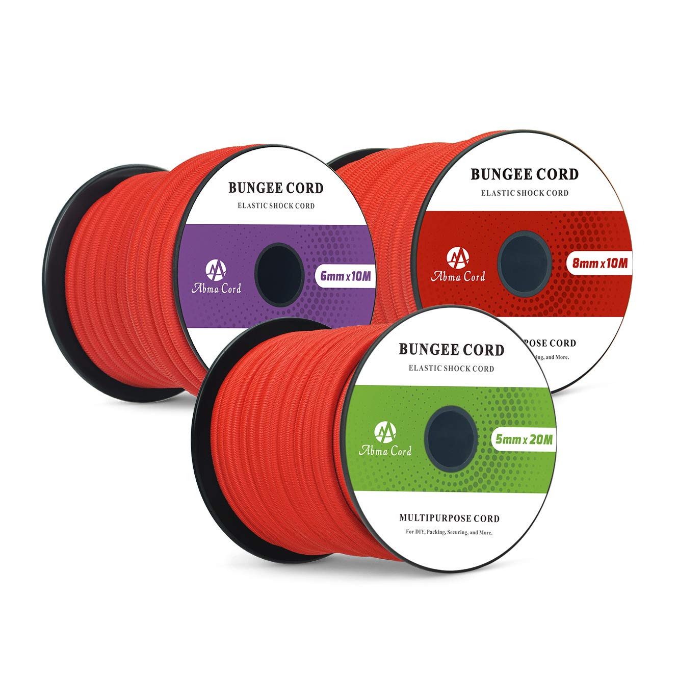 Abma Cord Bungee Cord 5mm 20M Elastic Shock Cord 100% Stretch Elastic Bungee Rope for Tarpaulin, Trailer, Backpack, Tent Pole, Kayak - Red