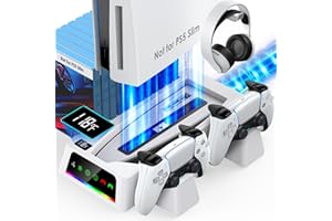 YOGES Compatible with PS5 Cooling Station with Temperature Sensor, 2H Fast PS-5 Dual Controller Charger Station, PS 5 Cooling Stand Charging Station Accessories Cooler Fan, White